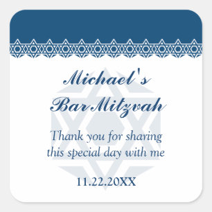 Scalloped Blue Star von David Bar-Bat Mitzvah Quadratischer Aufkleber