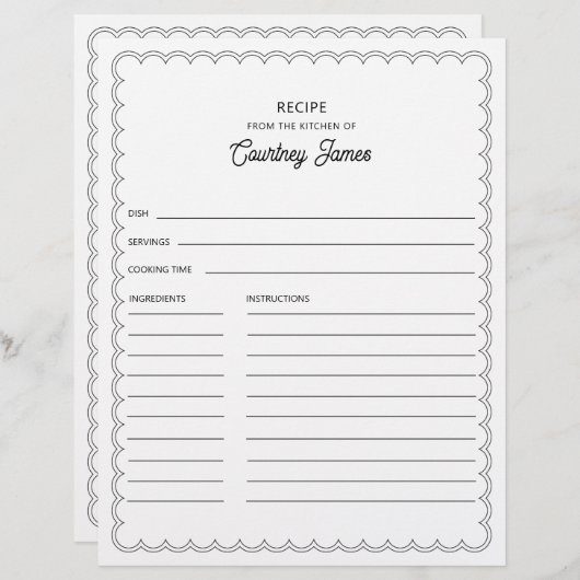 Scalloped Border Name Rezept Card (Vorne/Hinten)