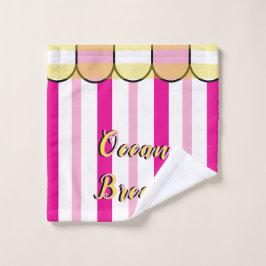 Scalloped Cabana Pink White Summer Stripes Badhandtuch Set