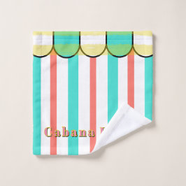 Scalloped Cabana Turquoise Coral White Stripes Badhandtuch Set