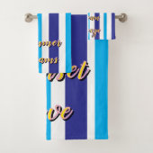 Scalloped Cabana Yellow Blue Summer Stripes Badhandtuch Set (Insitu)