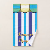 Scalloped Cabana Yellow Blue Summer Stripes Badhandtuch Set (Handtuch)