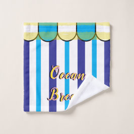 Scalloped Cabana Yellow Blue Summer Stripes Badhandtuch Set