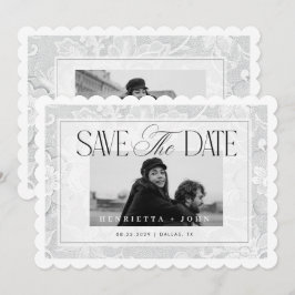 Scalloped Edge 2 Photo Vintage White Lace Wedding Save The Date