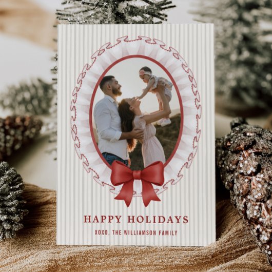 Scalloped Frame + Bow Holiday Photo Card Einladung