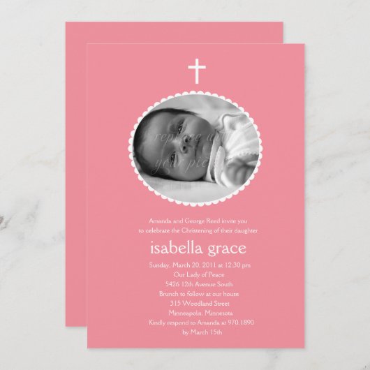 Scalloped Frame Foto Taufe/Christening Invitati Einladung (Vorne/Hinten)