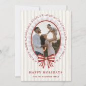 Scalloped Frame + Striped Bow Holiday Photo Card Einladung (Vorderseite)