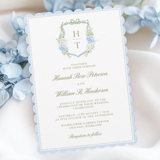 Scalloped Hydrangea Crest Wedding Invitation Einladung