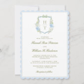Scalloped Hydrangea Crest Wedding Invitation Einladung (Vorderseite)