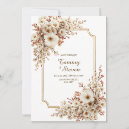 Scalloped Ivory Cherry Blossom Gilded Wedding Einladung
