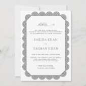 Scalloped Lace Border Gray White Islamic Wedding Einladung (Vorderseite)
