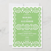 Scalloped Mexico Papel Picado Grüne Hochzeit Einladung (Vorderseite)