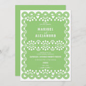 Scalloped Mexico Papel Picado Grüne Hochzeit Einladung (Vorne/Hinten)