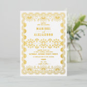 Scalloped Mexico Papel Picado Weiße Hochzeit Folieneinladung (Stehend vorne)