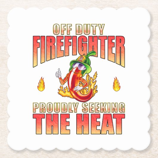 Scalloped Square Off Duty Firefighter Hitze suchen Untersetzer (Vorderseite)