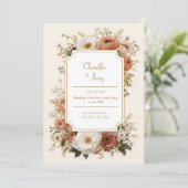 Scalloped Terracotta Peach Wildflower Wedding Einladung (Stehend Vorderseite)