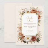 Scalloped Terracotta Peach Wildflower Wedding Einladung (Vorne/Hinten)