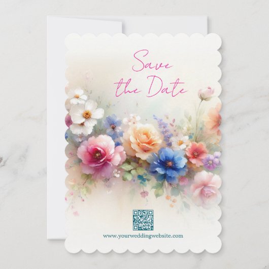 Scalloped Watercolor Flowers Script Save The Date (Rückseite)