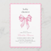 Scallopped Pink Bow Baby Shower Invitation Einladung (Vorderseite)