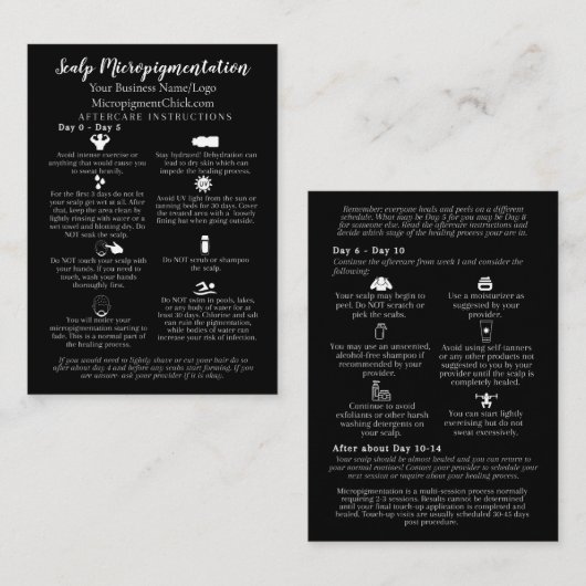 Scalp Micropigmentation Aftercare-Anweisung Visitenkarte (Vorne/Hinten)