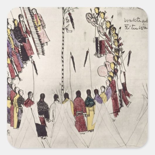 Scalp-Tanz oder Siegeszug (Tinte auf Papier) Quadratischer Aufkleber (Vorderseite)