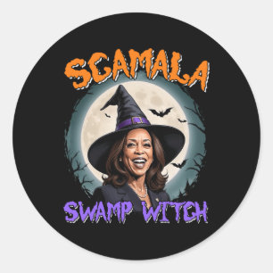 Scamala Harris Anti Kamala Halloween Black Politic Runder Aufkleber