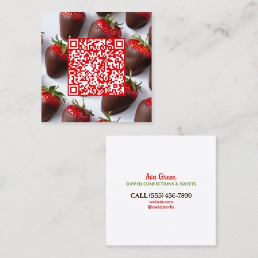 Scan-Code Schokolade Erdbeeren Quadratische Visitenkarte (Vorne/Hinten)