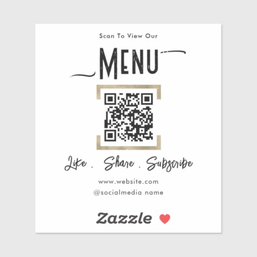 Scan for Menu QR Code Business Aufkleber (Blatt)
