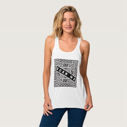 SCAN ME QR CODE SCHWARZ-WEISS ROMANTISCHE WEDD TANK TOP (Vorderseite Vollansicht)