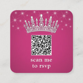 Scan Me QR RSVP Quinceañera Crown Fuschia Pink Begleitkarte