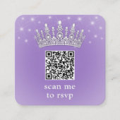 Scan Me QR RSVP Quinceañera Crown Lilac Purple Begleitkarte (Vorderseite)