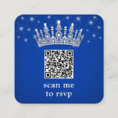 Scan Me RSVP QR Code Quinceañera Crown Royal Blue Begleitkarte (Vorderseite)