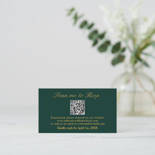 Scan Me UAWG Emerald Green Gold Wedding QR Code Begleitkarte (Stehend Vorderseite)
