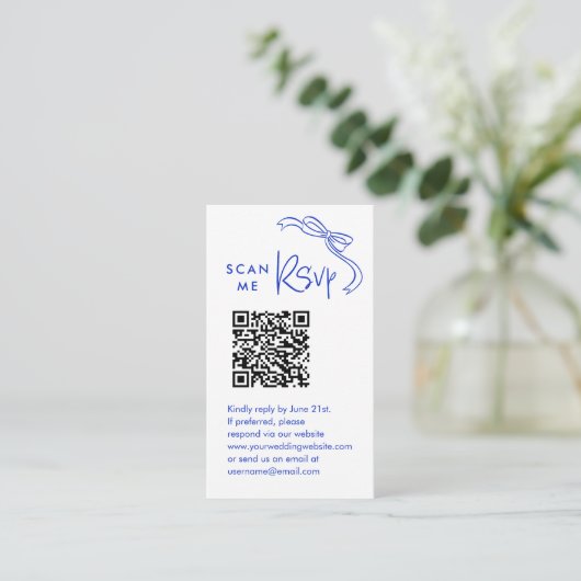 Scan Me UAWG French Blue Wedding QR Code UAWG Begleitkarte (Stehend Vorderseite)