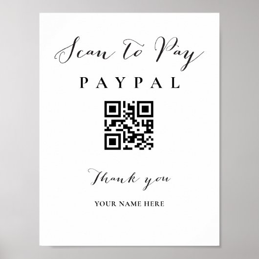 Scan-Pay QR-Code-Zeichen für Hochzeitsurkunde Bar Poster (Vorne)