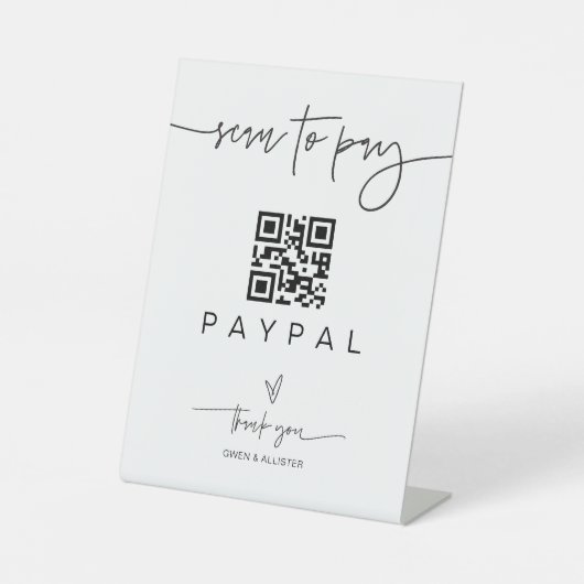 Scan-Pay QR-Code-Zeichen für Hochzeitsurkunde Bar Sockelschild (Vorderseite)