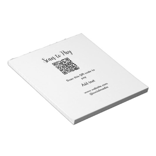 Scan-QR-Code bezahlen Fügen Sie E-Mail-Daten der W Notizblock (angewinkelt)