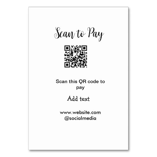 Scan-QR-Code bezahlen Fügen Sie E-Mail-Daten der W Tischnummer (Rückseite)