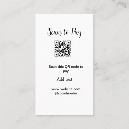 Scan-QR-Code bezahlen Fügen Sie E-Mail-Daten der W Visitenkarte (Rückseite)