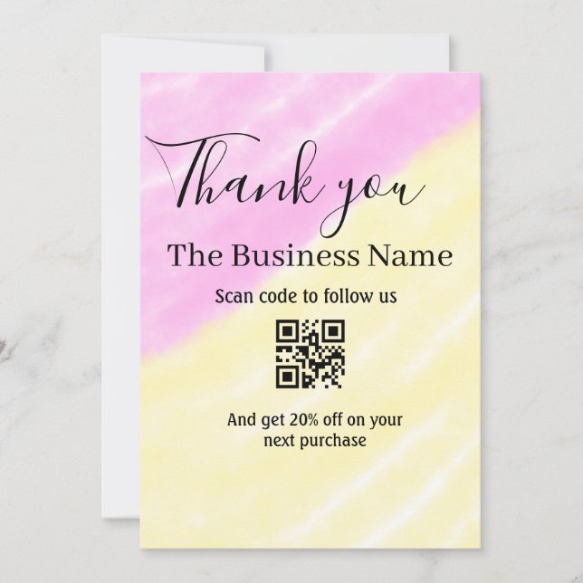 Scan QR to follow us thank you discount code pink  (Vorderseite)