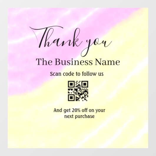 Scan QR to follow us thank you discount code pink Fensteraufkleber (Blatt)