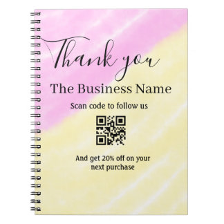 Scan QR to follow us thank you discount code pink Notizblock