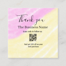 Scan QR to follow us thank you discount code pink Quadratische Visitenkarte