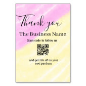 Scan QR to follow us thank you discount code pink  Tischnummer (Rückseite)