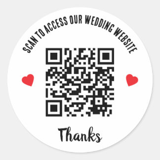 Scan To Access Wedding Website Red Heart QR Code Runder Aufkleber