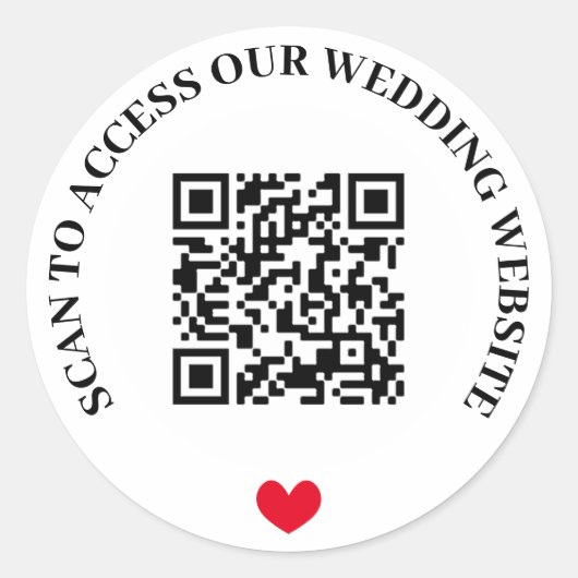Scan to access Wedding Website Red Heart QR Code Runder Aufkleber (Vorderseite)