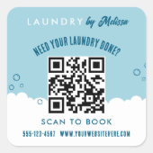 Scan To Book Laundry Service Blue & White QR Code Quadratischer Aufkleber (Vorderseite)