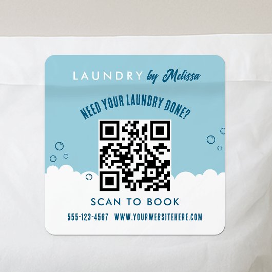 Scan To Book Laundry Service Blue & White QR Code Quadratischer Aufkleber