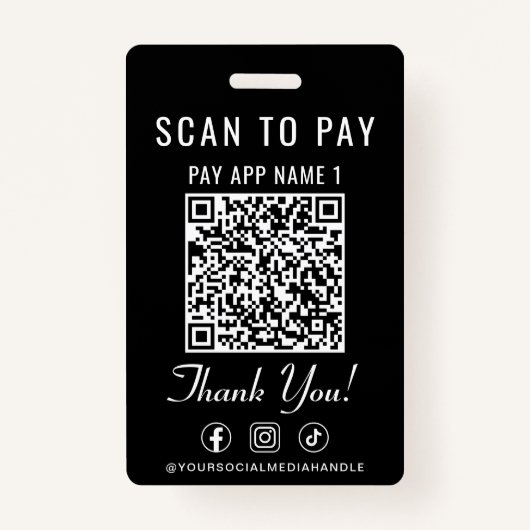 Scan to Pay 2 Payment QR Codes Social Media Ausweis (Vorderseite)
