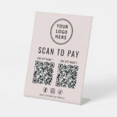 Scan to Pay 2 QR Codes Business Logo Pink Sockelschild (Vorderseite)